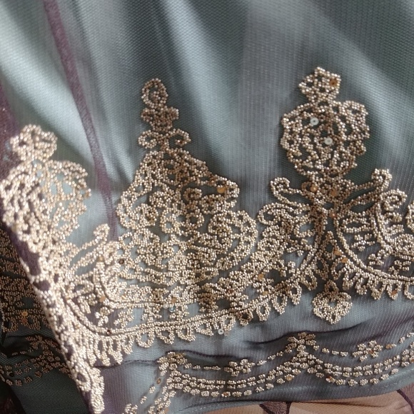 GREEN/BROWN BEADED/SEQUIN SUMMER DRESS BY TEEZE ME SIZE M - Picture 8 of 10